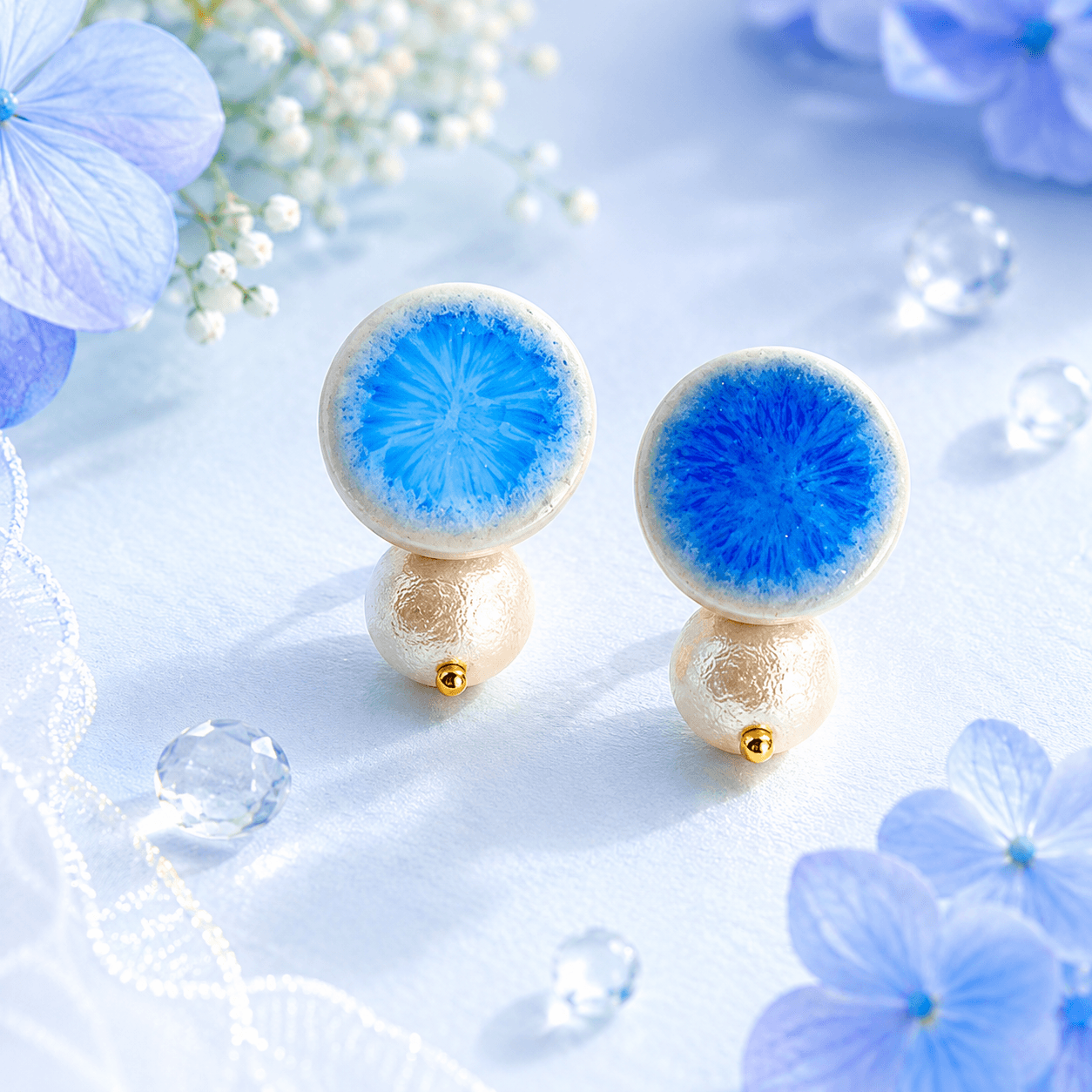 まあるい紫陽花｜美濃焼タイル 2WAYピアス・イヤリング