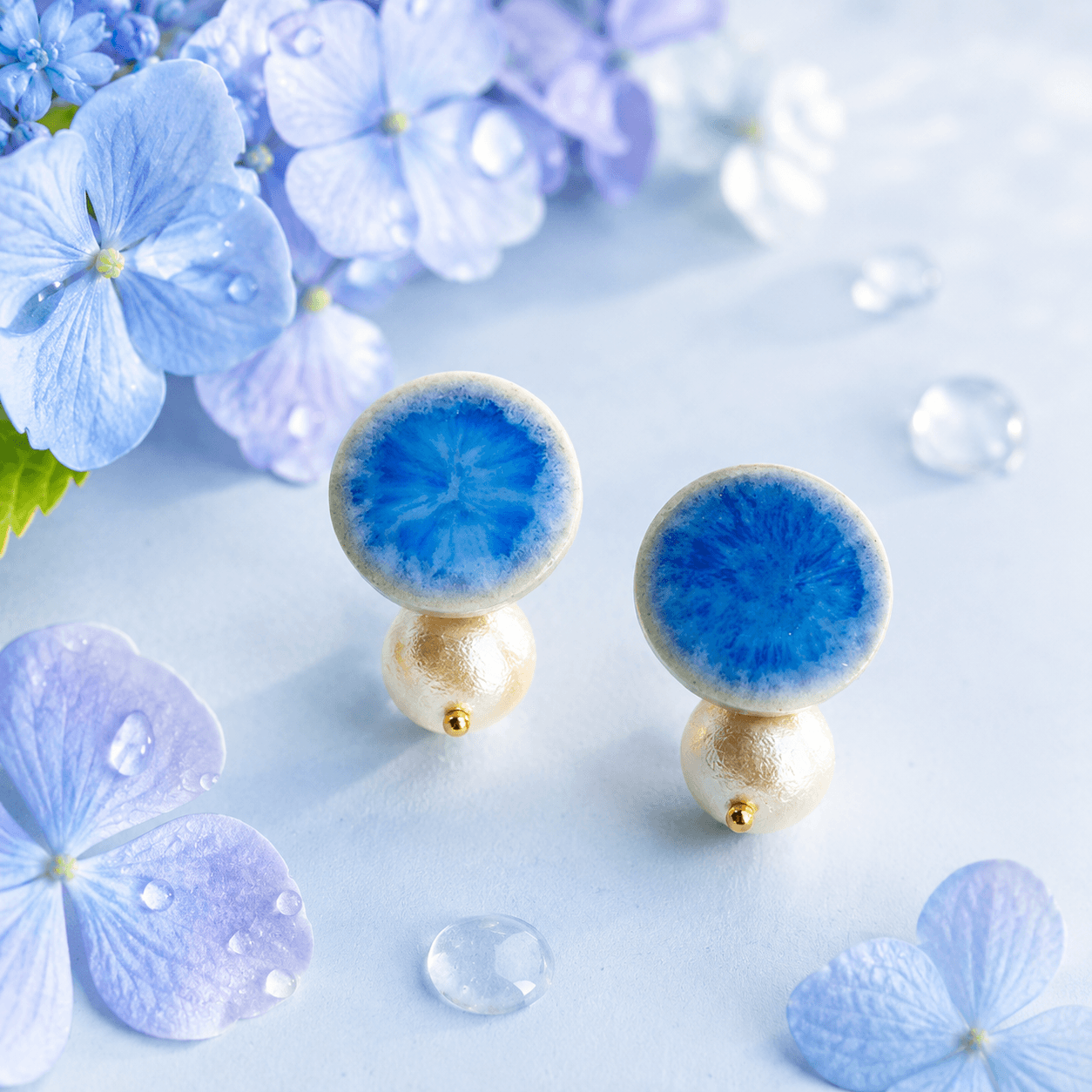 まあるい紫陽花|美濃焼タイル 2WAYピアス・イヤリング | 3枚目
