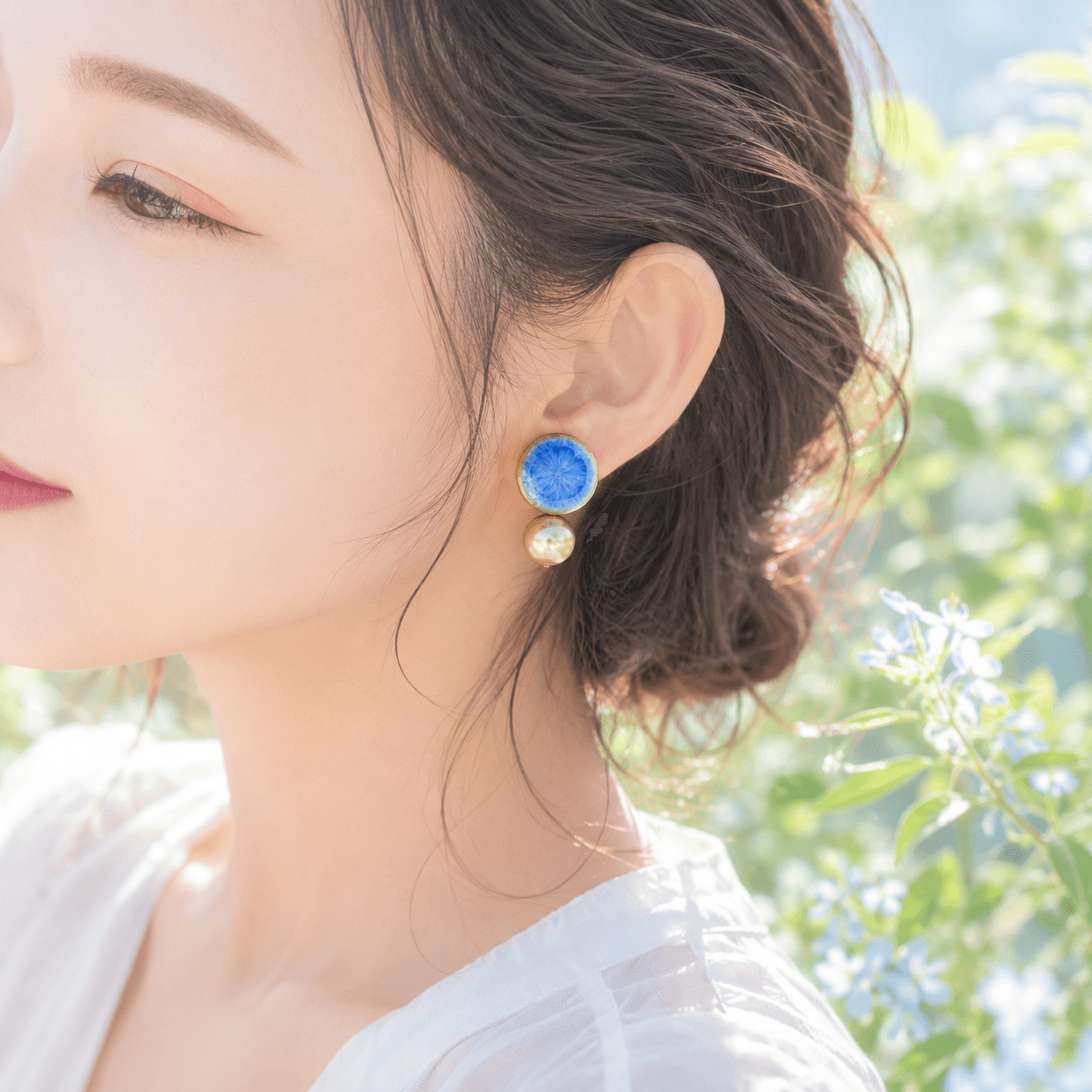 まあるい紫陽花|美濃焼タイル 2WAYピアス・イヤリング | 5枚目